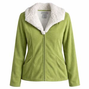Barrage Upcycled Sherpa Collar Zip Front Lime Fleece Sweater Jacket XL